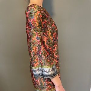 Loft boho silk feel dress. Size XS. Knee length, 3/4 sleeve.